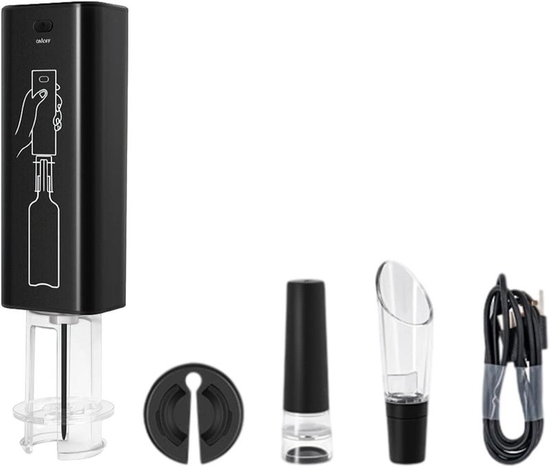 ويوبلز فتاحة زجاجات نبيذ كهربائية، طقم فتاحة زجاجات نبيذ | فتاحة نبيذ أوتوماتيكية مع كابل شحن، قاطع رقائق معدنية، للاستخدام المنزلي، المطبخ، الحفلات، البارات، وحفلات الزفاف - Image 1